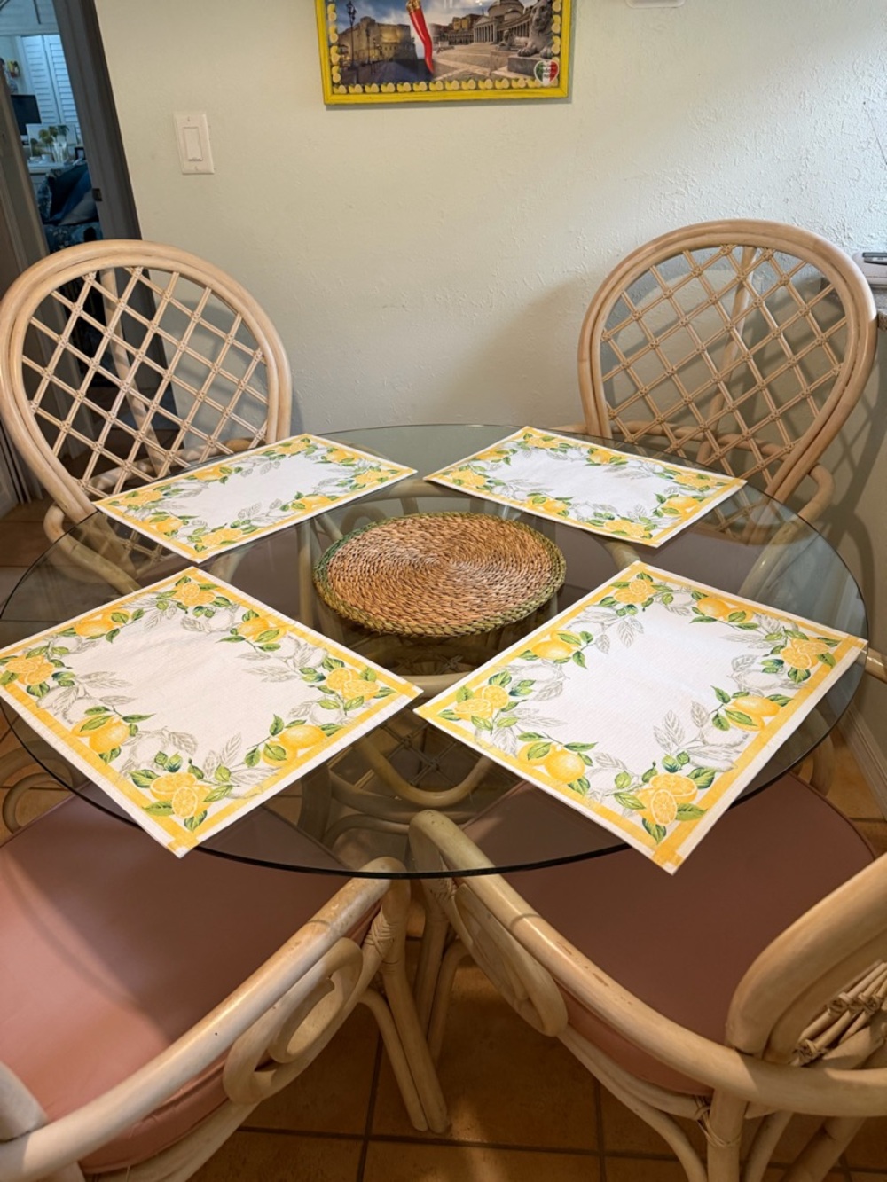 Lemon Border Placemats - Yellow Floral Table Set